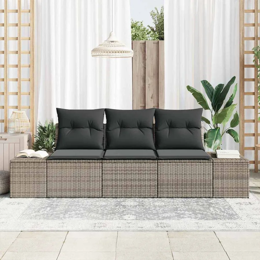 Ensemble de Canapés avec coussin 3 pcs Gris polyrotin - 3