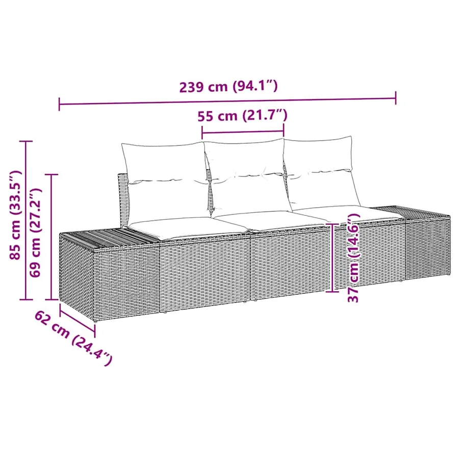 Ensemble de Canapés avec coussin 3 pcs Gris polyrotin - 7