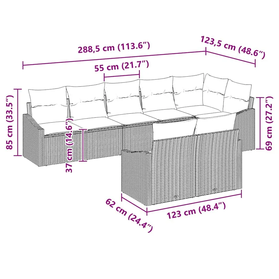 Ensemble de canapé de jardin 8 pcs Beige et blanc polyrotin - 12