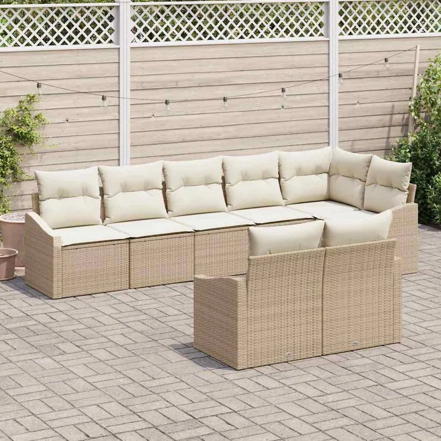 Ensemble de canapé de jardin 8 pcs Beige et blanc polyrotin - 3