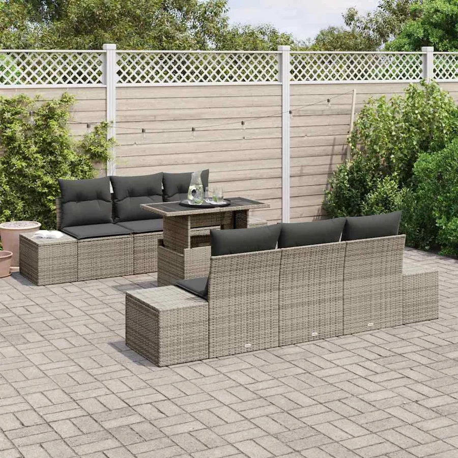 Ensemble de Canapés avec coussin 7 pcs Gris polyrotin - 3