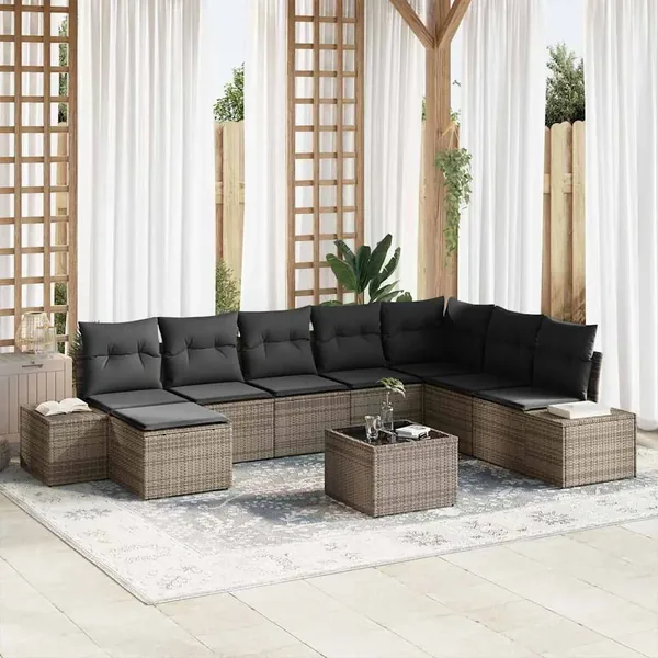 Ensemble de canapé de jardin 9 pcs Gris clair polyrotin