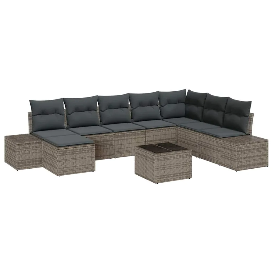 Ensemble de canapé de jardin 9 pcs Gris clair polyrotin - 2
