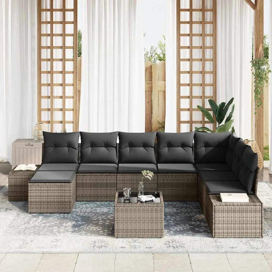 Ensemble de canapé de jardin 9 pcs Gris clair polyrotin - 3