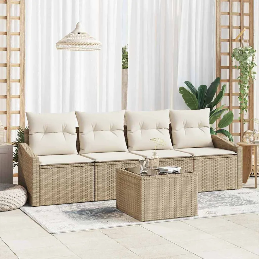 Ensemble de Canapés avec coussin 5 pcs Beige et crème polyrotin