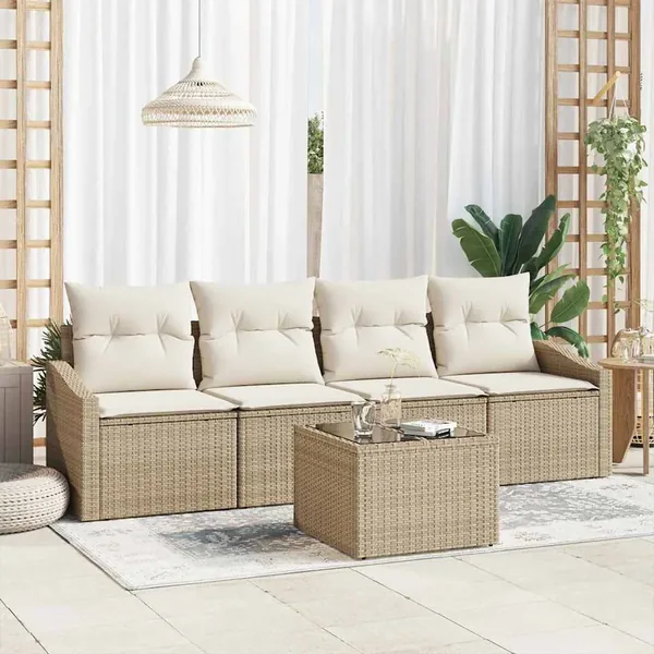 Ensemble de Canapés avec coussin 5 pcs Beige et crème polyrotin