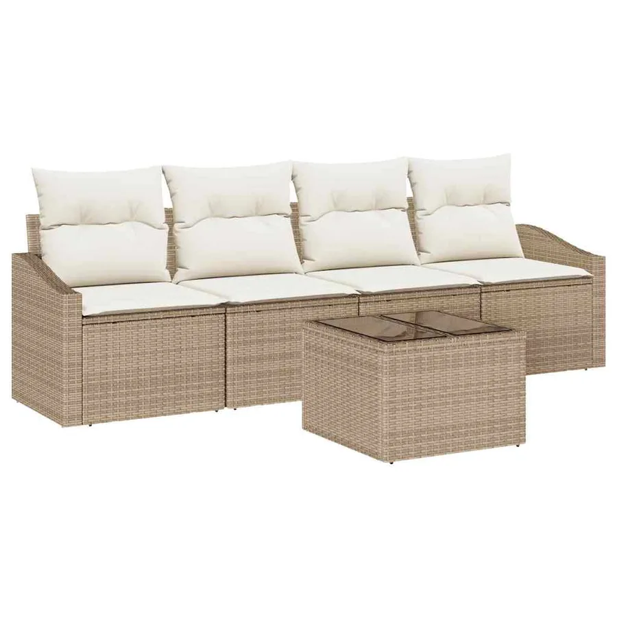 Ensemble de Canapés avec coussin 5 pcs Beige et crème polyrotin - 2