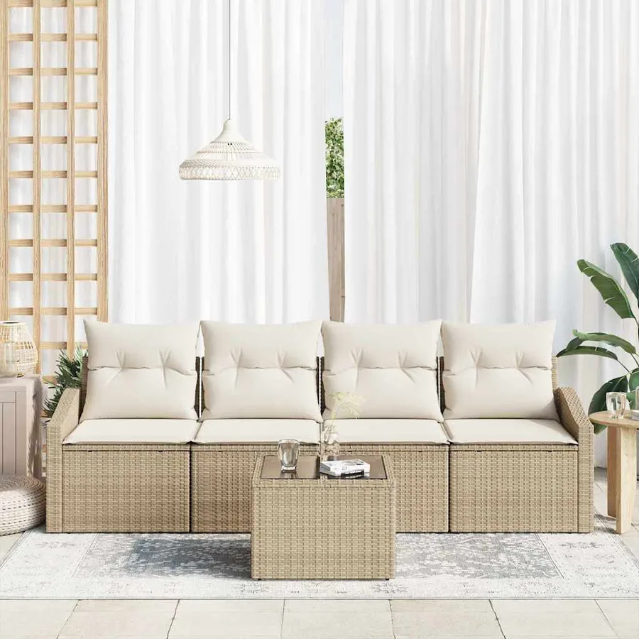 Ensemble de Canapés avec coussin 5 pcs Beige et crème polyrotin - 3