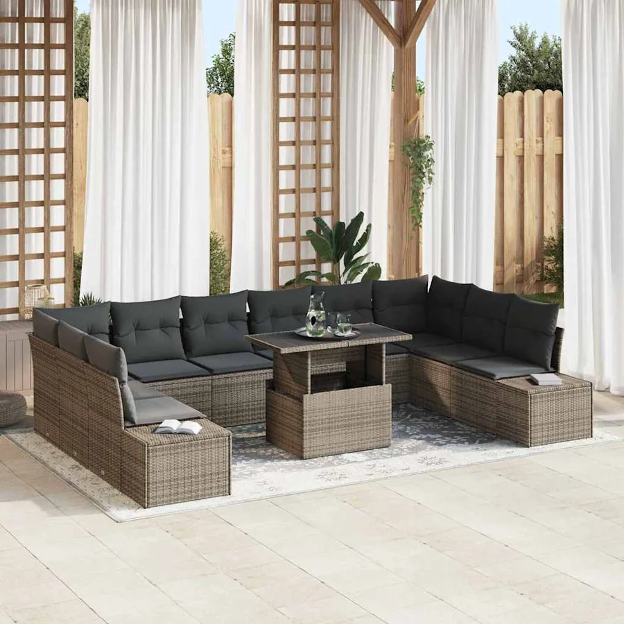 Ensemble de canapé de jardin avec coussin 11 pcs Gris
