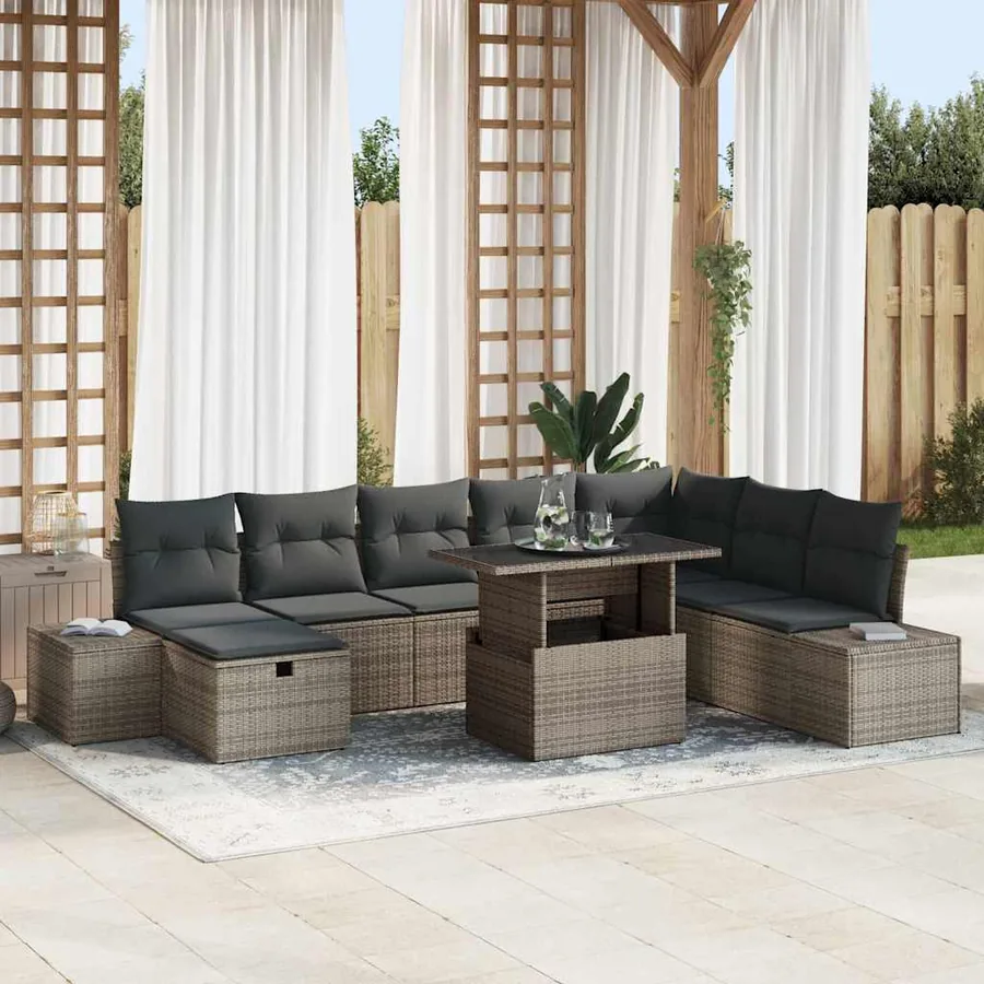 Ensemble de canapé de jardin 11 pcs Gris Poly rotin