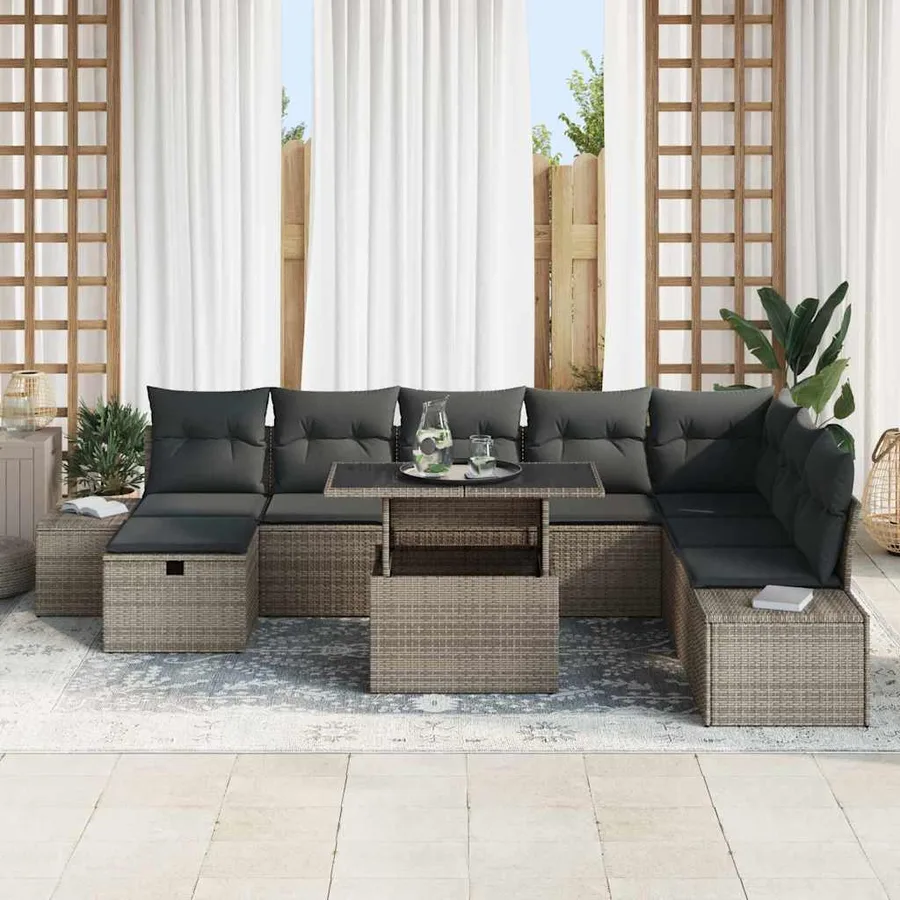 Ensemble de canapé de jardin 11 pcs Gris Poly rotin - 3