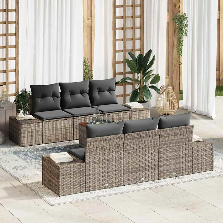 Ensemble de canapé de jardin avec coussin 7 pcs Gris polyrotin