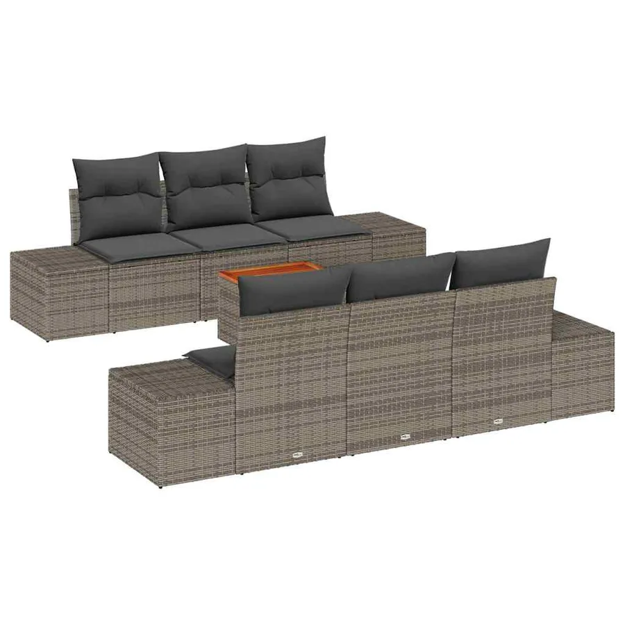 Ensemble de canapé de jardin avec coussin 7 pcs Gris polyrotin - 2