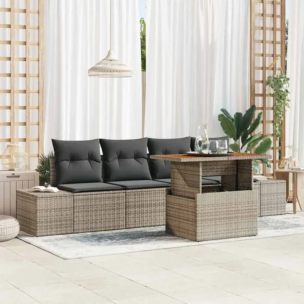 Ensemble de canapé de jardin 5 pc Gris et marron