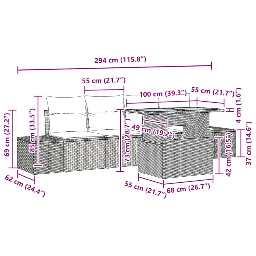 Ensemble de canapé de jardin 5 pc Gris et marron - 10