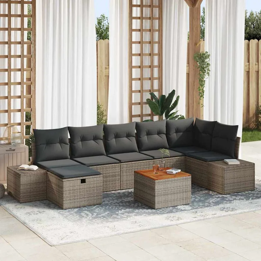 Ensemble de canapé de jardin avec coussin 8 pcs Gris polyrotin