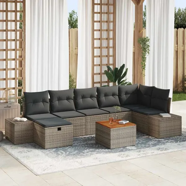 Ensemble de canapé de jardin avec coussin 8 pcs Gris polyrotin