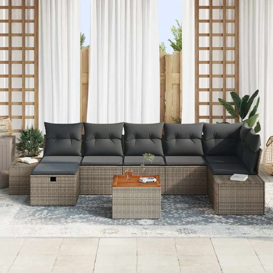 Ensemble de canapé de jardin avec coussin 8 pcs Gris polyrotin - 3