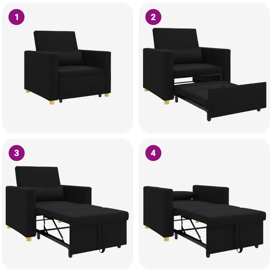 Canapé-lit escamotable simple Noir 90 x 165 x 87 cm tissu - 9