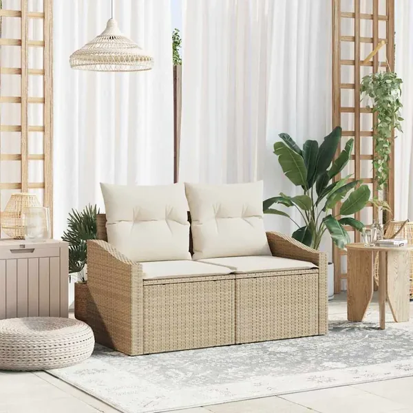 Canapé de jardin avec coussin 123 x 62 x 69 cm polyrotin