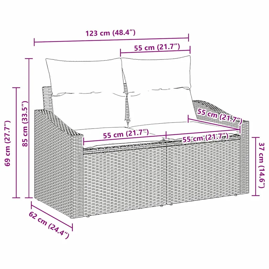 Canapé de jardin avec coussin 123 x 62 x 69 cm polyrotin - 8