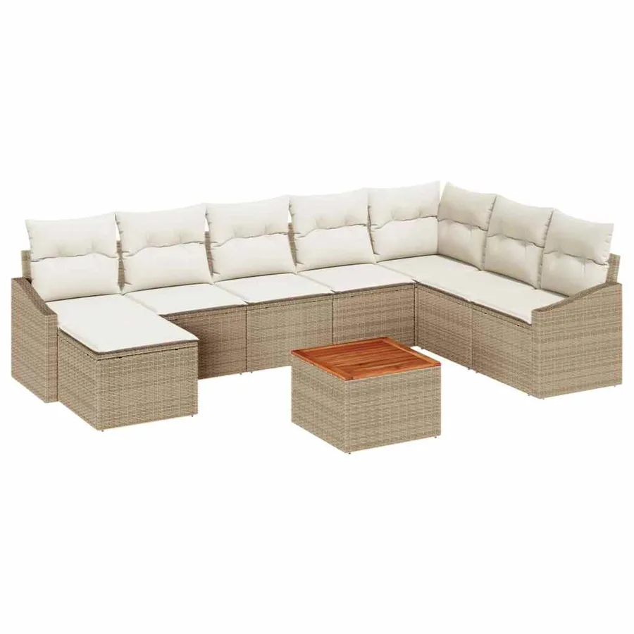 Ensemble de canapé de jardin 9 pcs Beige et crème polyrotin - 2