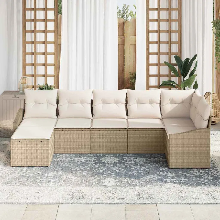 Ensemble de canapé de jardin 7 pcs Beige et crème polyrotin - 3