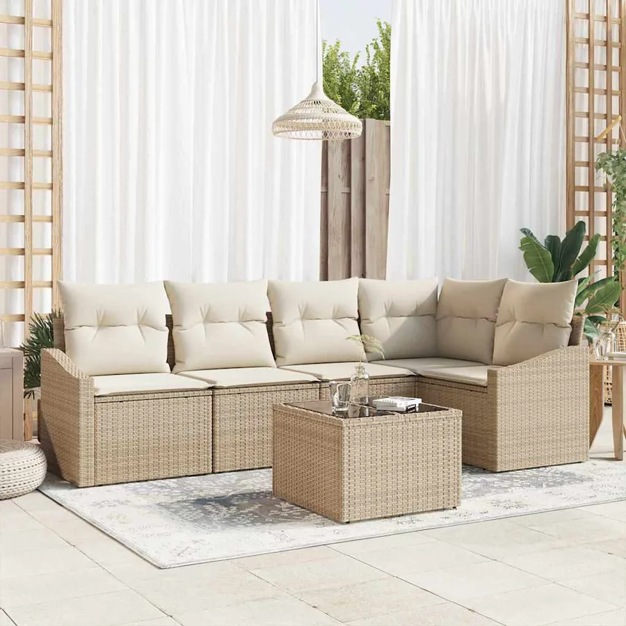 Ensemble de canapé de jardin 6 pcs Beige et crème polyrotin