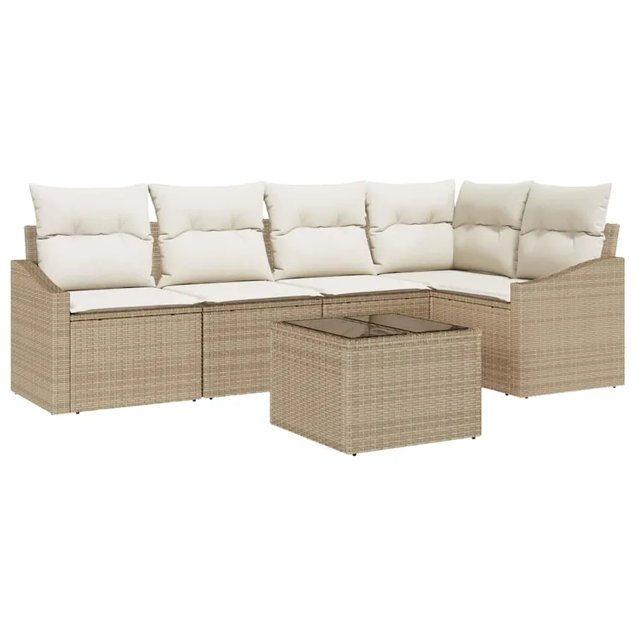 Ensemble de canapé de jardin 6 pcs Beige et crème polyrotin - 2