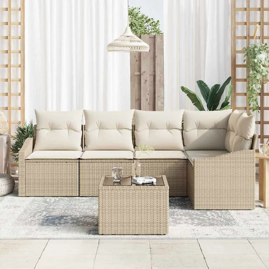 Ensemble de canapé de jardin 6 pcs Beige et crème polyrotin - 3
