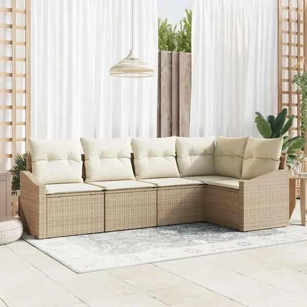 Ensemble de canapé de jardin 5 pcs Beige et blanc polyrotin