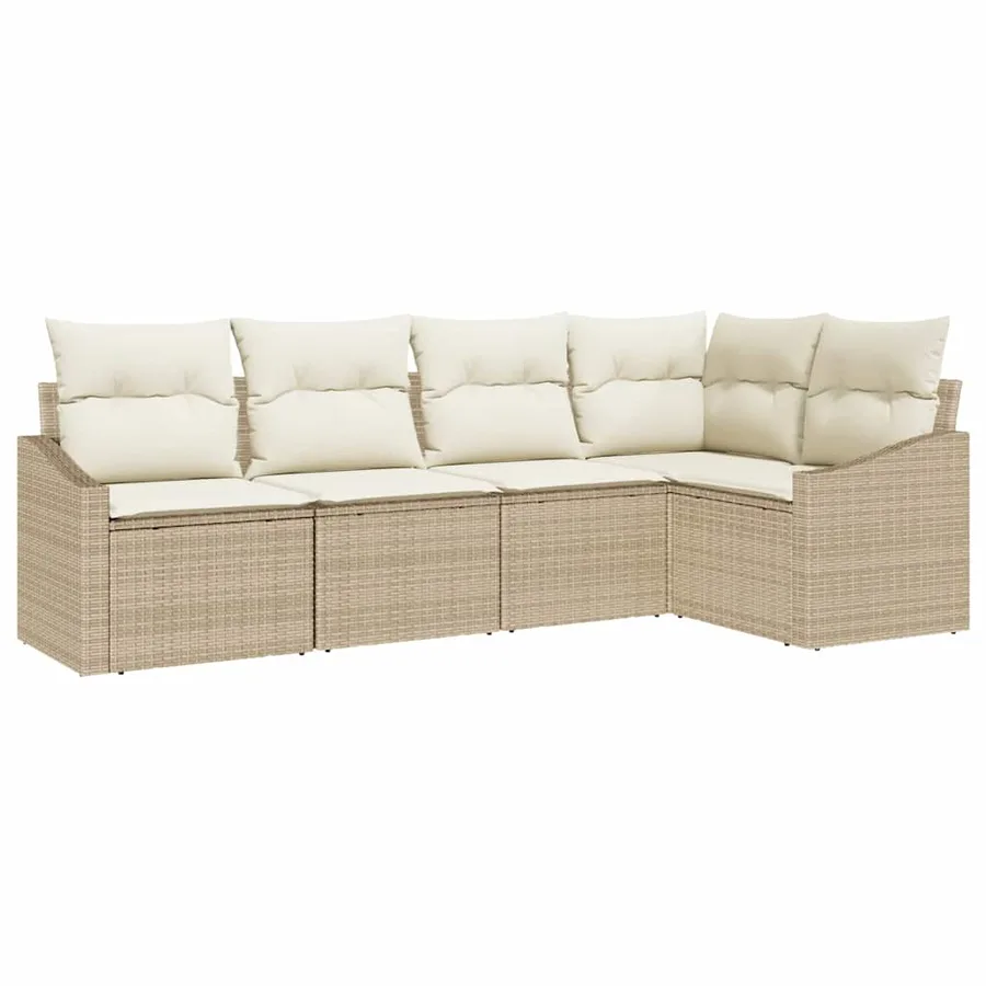 Ensemble de canapé de jardin 5 pcs Beige et blanc polyrotin - 2