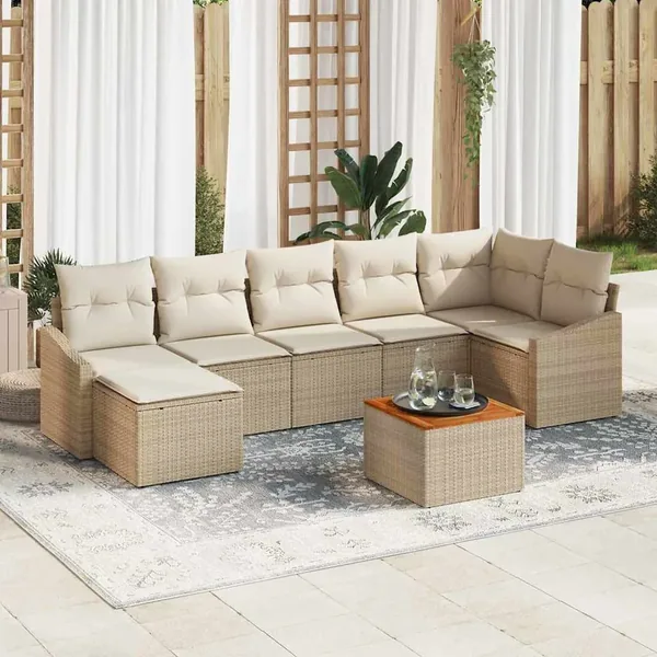 Ensemble de canapé de jardin 8 pcs Beige et crème polyrotin