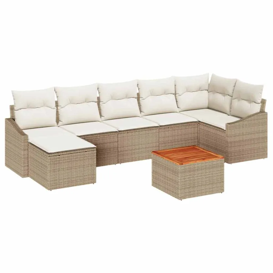 Ensemble de canapé de jardin 8 pcs Beige et crème polyrotin - 2