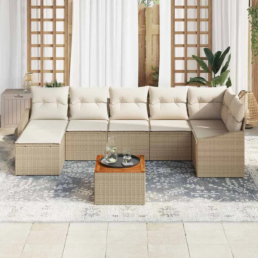 Ensemble de canapé de jardin 8 pcs Beige et crème polyrotin - 3