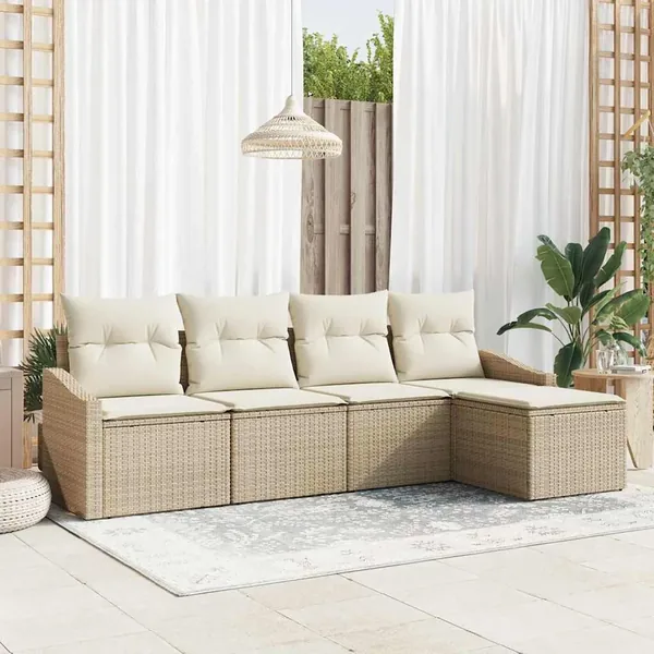 Ensemble de Canapés avec coussin 5 pcs Beige et crème polyrotin