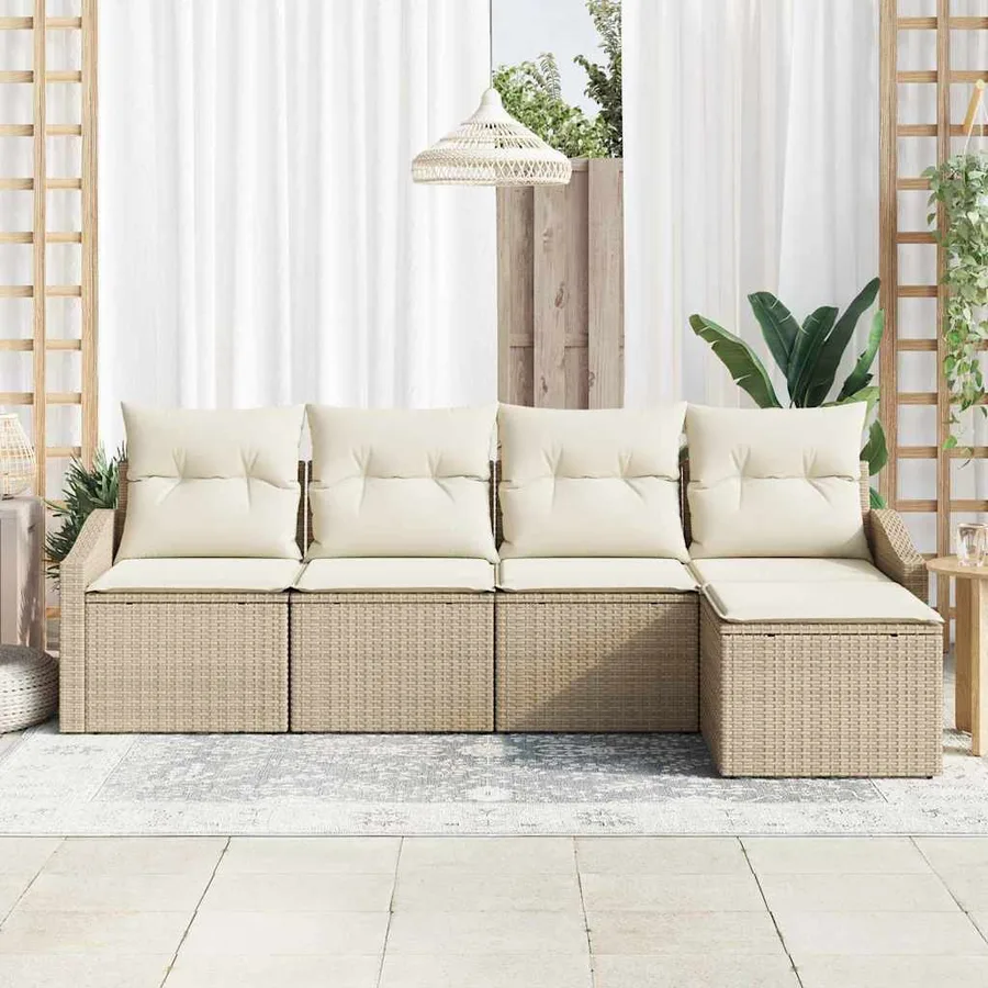 Ensemble de Canapés avec coussin 5 pcs Beige et crème polyrotin - 3
