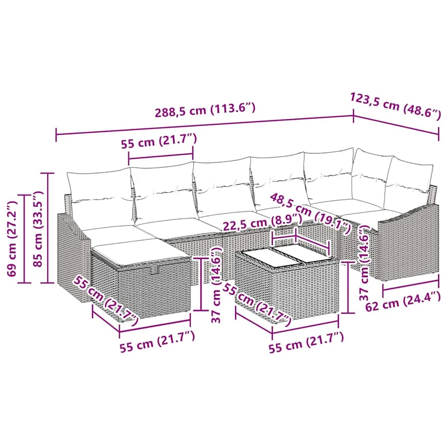 Ensemble de Canapés avec coussin 7 pcs polyrotin - 15