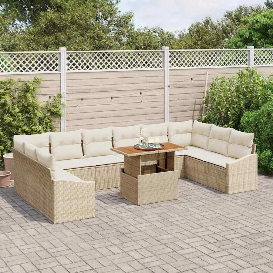 Ensemble de canapé de jardin 11 pcs Beige Poly rotin - 3