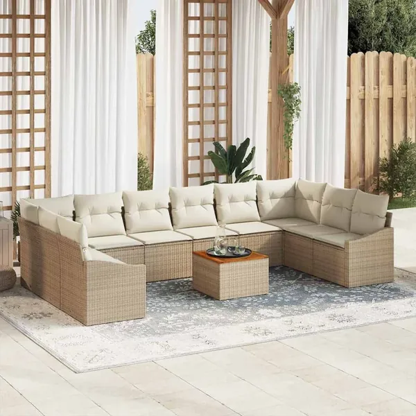 Ensemble de canapé de jardin 11 pcs Beige et crème polyrotin