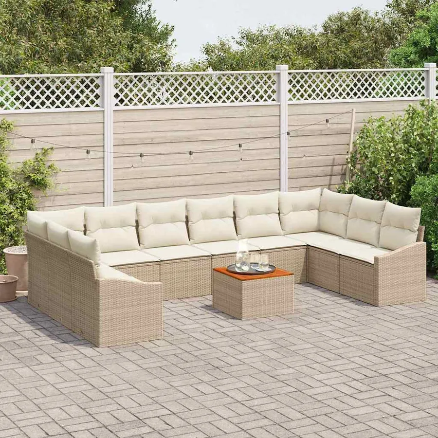 Ensemble de canapé de jardin 11 pcs Beige et crème polyrotin - 3