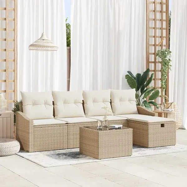 Ensemble de Canapés avec coussin 5 pcs polyrotin