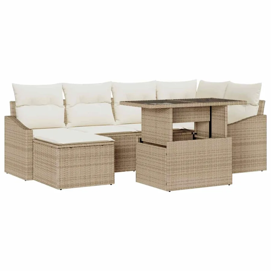 Ensemble de canapé de jardin avec coussin 7 pcs Beige et crème - 2