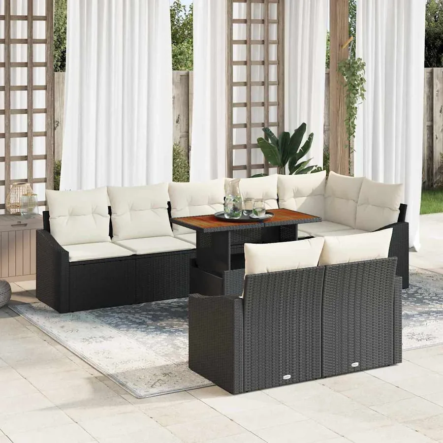Ensemble de canapé de jardin 9 pcs Noir Poly rotin