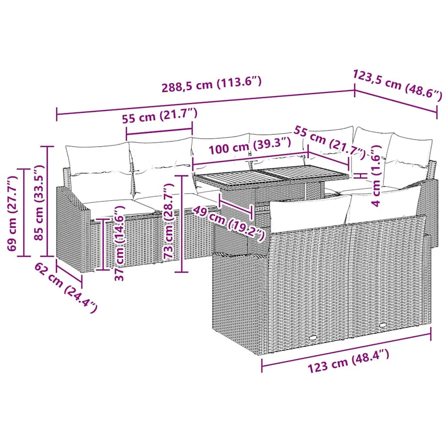 Ensemble de canapé de jardin 9 pcs Noir Poly rotin - 15