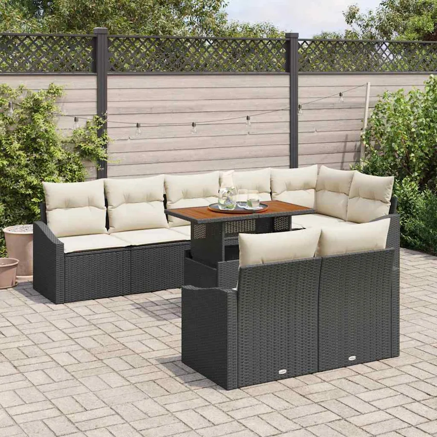 Ensemble de canapé de jardin 9 pcs Noir Poly rotin - 3