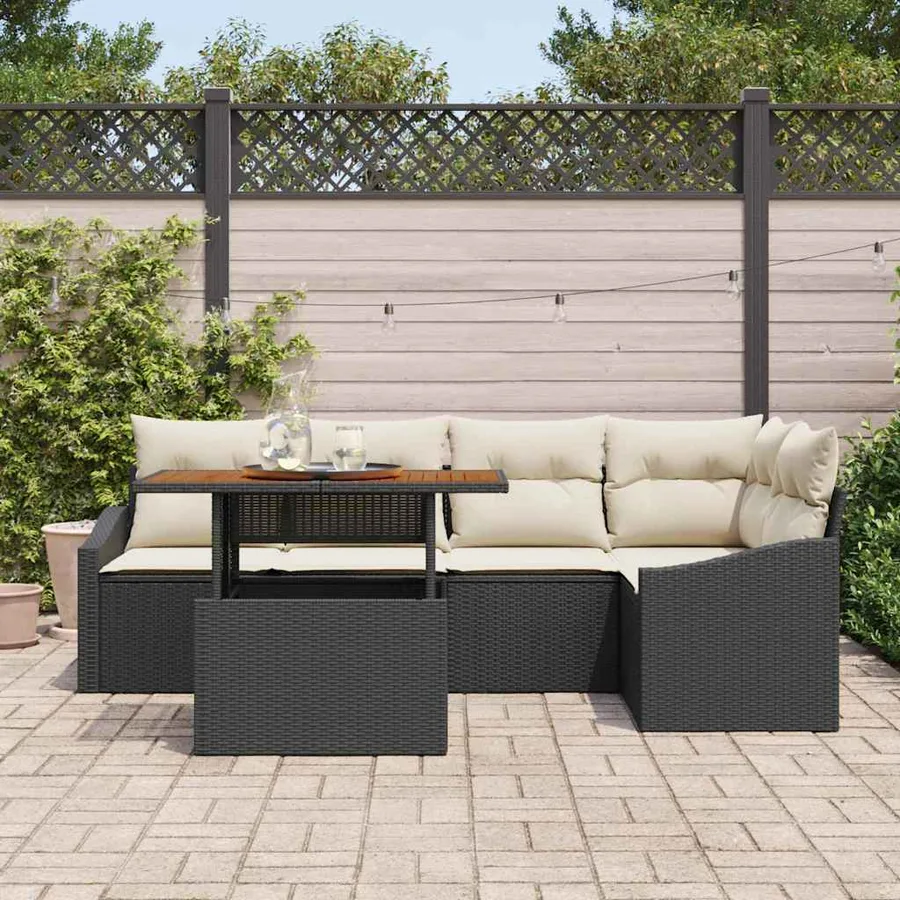 Ensemble de canapé de jardin 6 pcs Noir Poly rotin - 3