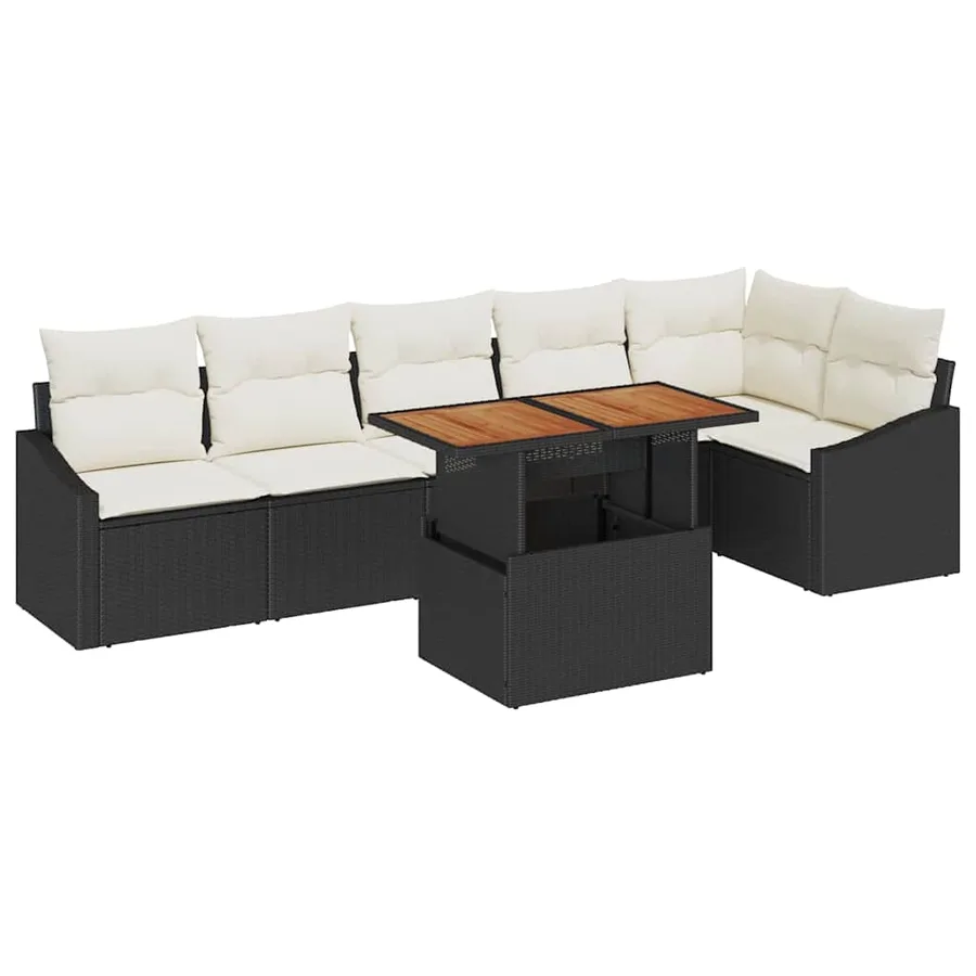Ensemble de canapé de jardin 7 pcs Noir Poly rotin - 2
