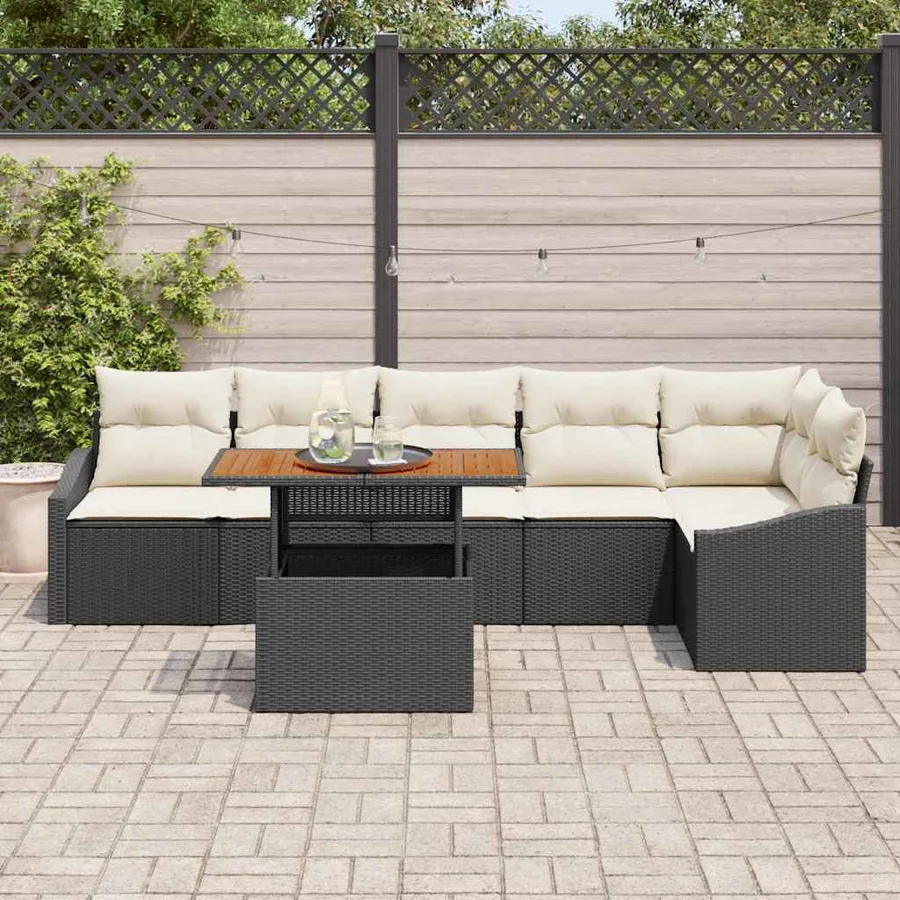 Ensemble de canapé de jardin 7 pcs Noir Poly rotin - 3