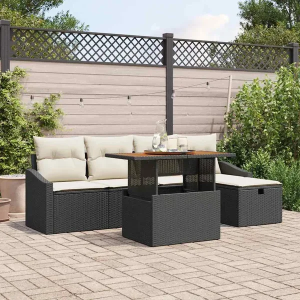 Ensemble de canapé de jardin 6 pcs Noir polyrotin